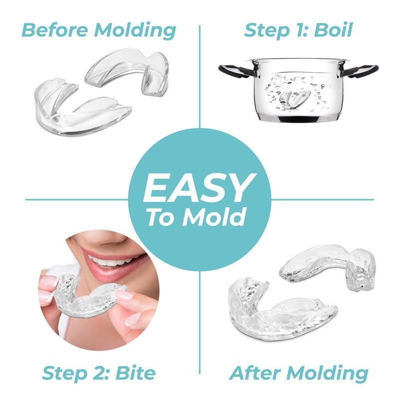 Custom-Fit Moldable Mouth Guard for Teeth Grinding and Clenching, Trimmable and Comfortable Fit - Pack of 6 in 3 Sizes for Kids, Teens, and Adults