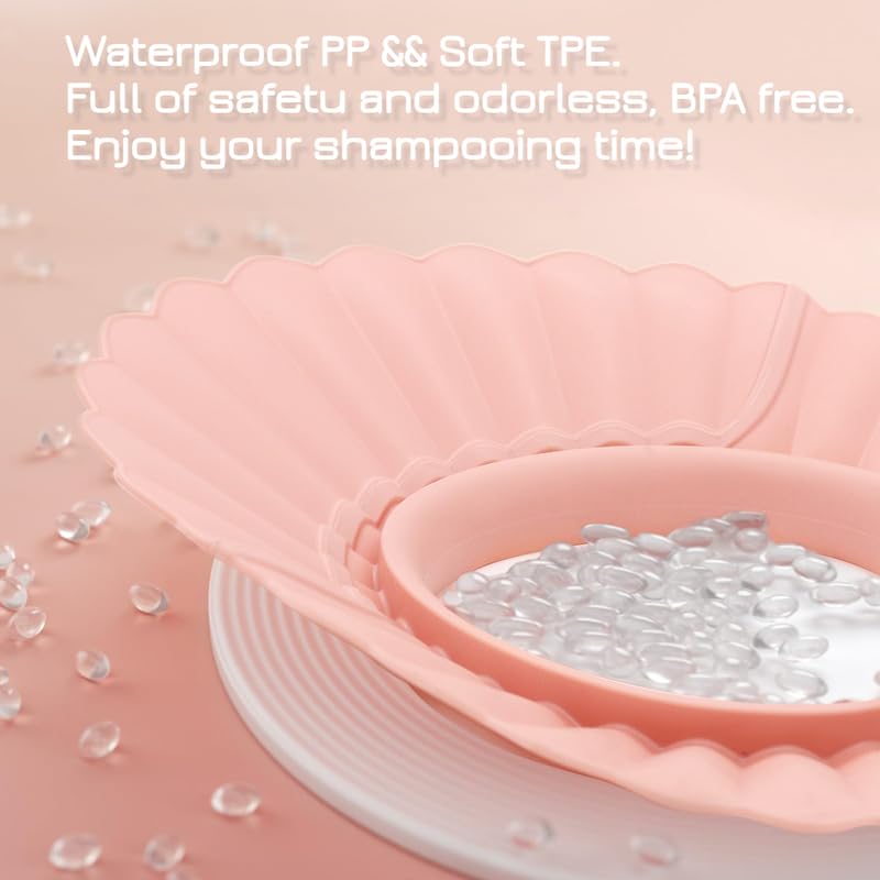 [Australia] - Baby Shower Cap Shield, Pink Bathing Cap Bath Hat Bathing Safe Silicone Protection, Soft Adjustable Visor Hat for Protector Head Eye Ear 