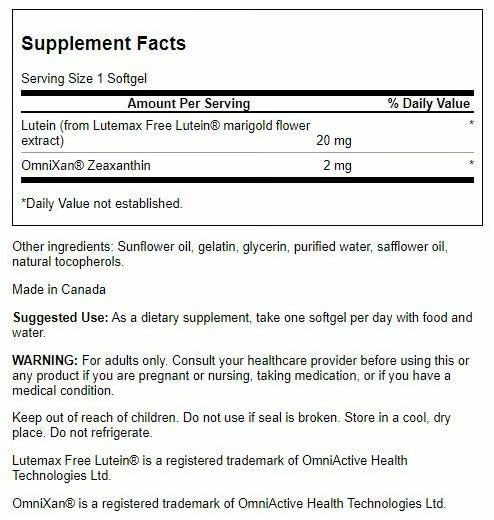 Swanson Lutein & Zeaxanthin Synergistic Eye Health Vision Retina Macula Supplement (Lutein 20 mg & OmniXan Zeaxanthin 2 mg) 60 Softgels Sgels (3 Pack) 60 Count (Pack of 3)