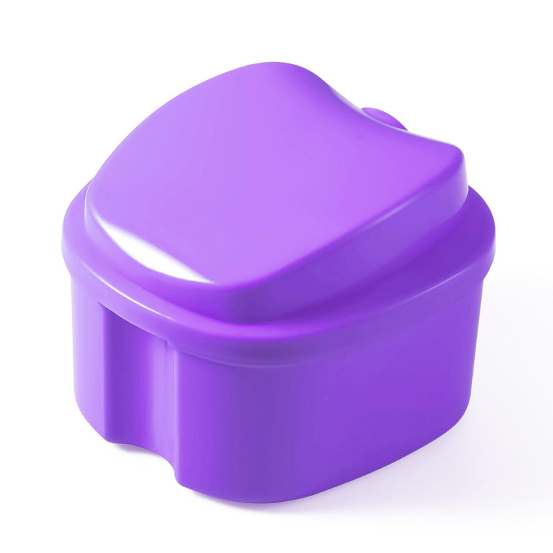 [Australia] - JMU Denture Bath Case, Denture Cup for Soaking Dentures with Strainer Basket Tray for Dentures, Mouth Guard Storage Case, Purple 