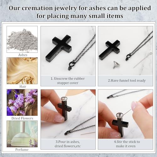 Huquary 12 Pcs Cremation Cross Urn Necklace Stainless Steel Ash Pendant
