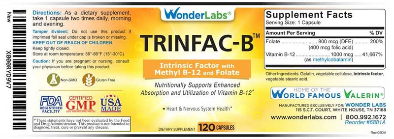 Intrinsic Factor with Folic Acid and Vitamin B-12 1000mcg - 120 Capsules