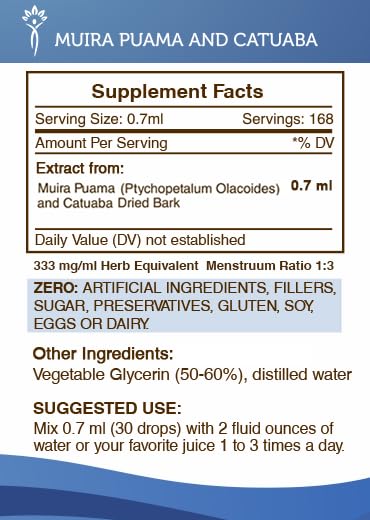 [Australia] - Secrets of the Tribe Muira Puama and Catuaba Alcohol-Free Liquid Extract (Ptychopetalum Olacoides and Erythroxylum Catuaba) Dried Bark Tincture Supplement (4 FL OZ) 4 Fl Oz (Pack of 1) 