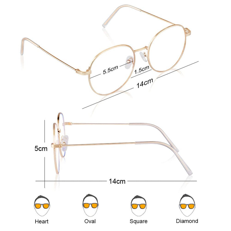 [Australia] - ACWOO Blue Light Filter Glasses, Set of 2 Round Anti Blue Light PC Gaming Glasses Fashion Glasses, Metal Blue Light Blocking Glasses, Retro No Strength Blue Filter Glasses for Women Men (Gold + Silver) Round (Gold + Silver) 