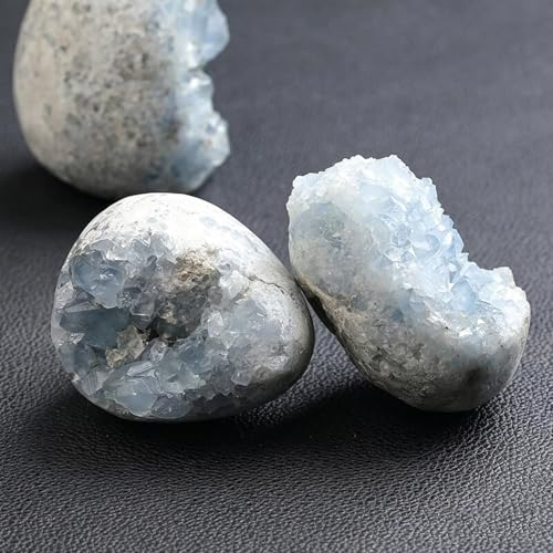 Natural Light Blue Celestite Geode Egg Healing Crystal Stone Collection Mineral Specimen Home Office Decor 1.0 Pound 3-4 pcs Without Stand