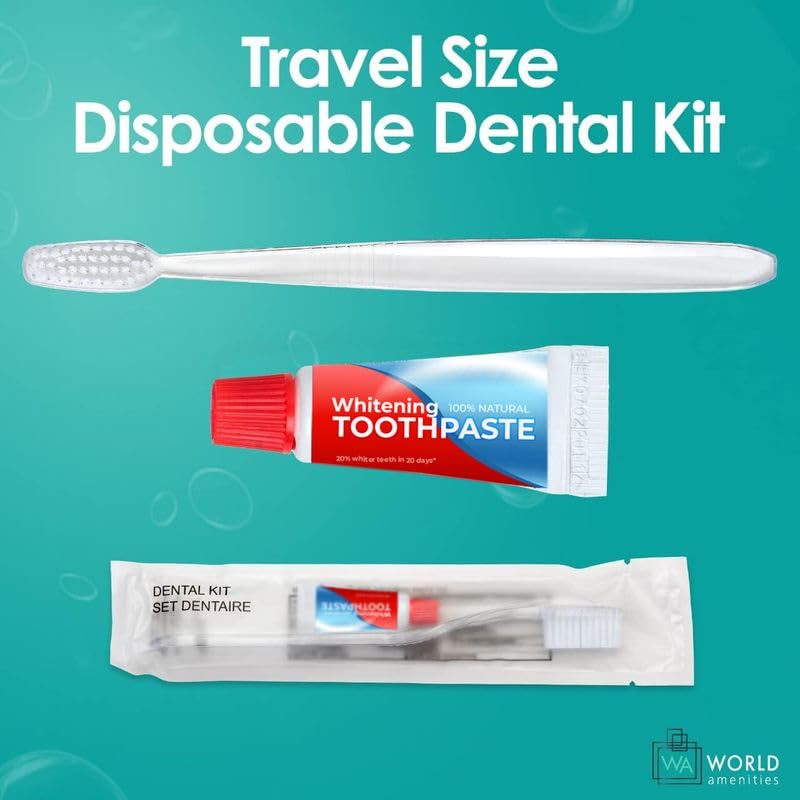 [Australia] - World Amenities - Bulk Disposable Dental Kit Bundle with Toothbrush and Toothpaste 1 Count (Pack of 24) Clear Frosted Sachet 