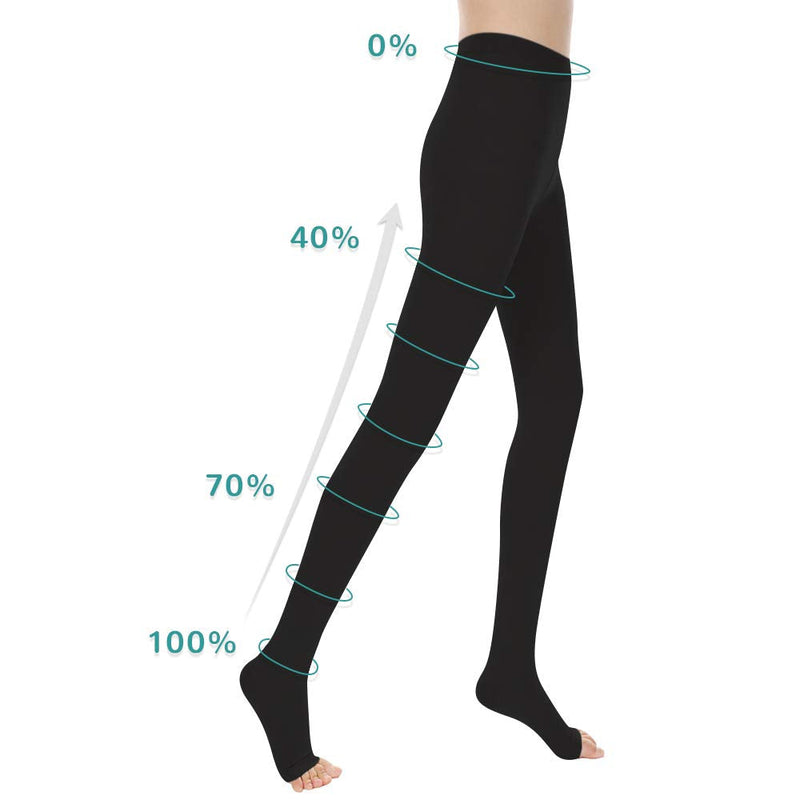 [Australia] - Medical Compression Pantyhose Stockings for Women Men - Plus Size Opaque Support 20-30mmHg Firm Graduated Hose Tights, Treatment Swelling, Edema Varicose Veins, Open Toe Black M Medium (1 Pair) 