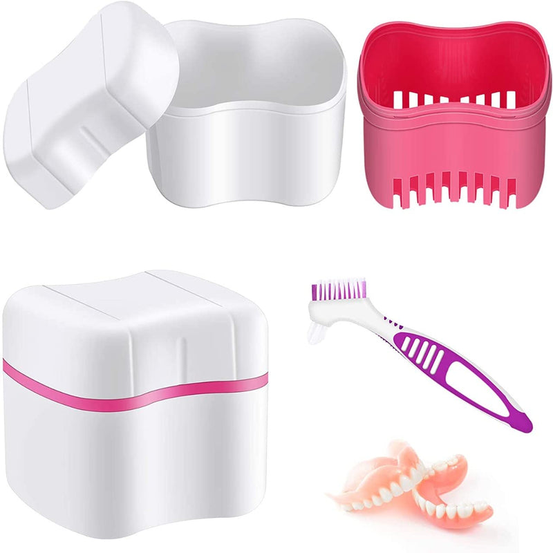 [Australia] - BTwood - Denture Bath Kit - Includes 2 Denture Bath Cups + 2 Denture Cleaner Brushes + 2 Strainer Baskets - Ideal for Dentures, Retainers & Mouthguards, 1.0 Fl Oz 