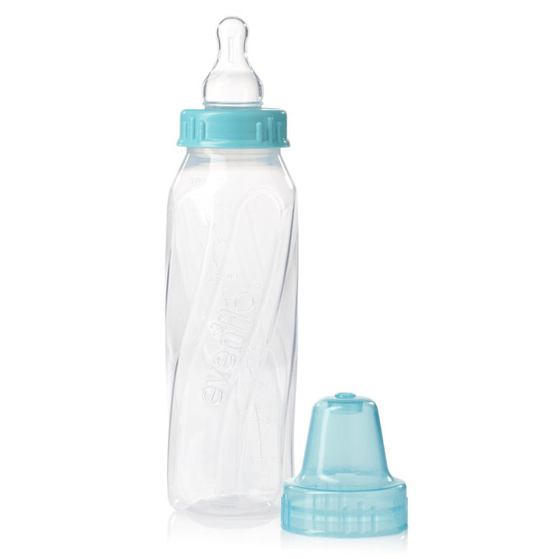 [Australia] - Evenflo Feeding Classic Clear Plastic Standard Neck Bottles for Baby, Infant and Newborn - Teal/Green/Blue, 8 Ounce (Pack of 12) 