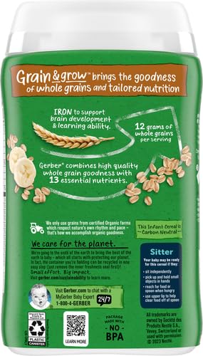 Gerber Baby Cereal Organic 2nd Foods, Grain & Grow, Oatmeal Banana, 8 Ounce Oatmeal,Banana