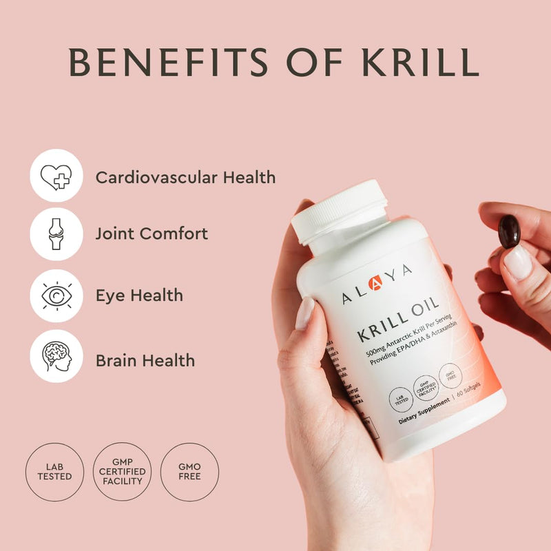 [Australia] - Alaya Naturals - Antarctic Krill Oil 500mg Supplement with Phospholipids, EPA/DHA Omega 3 & Astaxanthin - Non-GMO - PCB Tested Krill Oil - 60 Softgels 