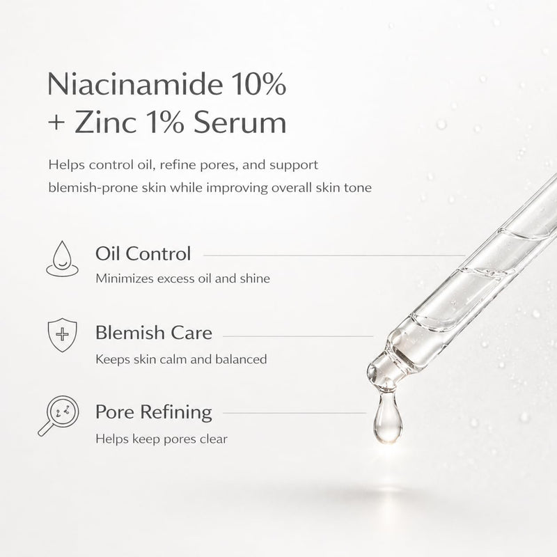 Niacinamide 10% + Zinc 1% Face Serum – Lightweight Hydrating Serum with Hyaluronic Acid & Vitamin B5, 30 ml / 1.01 fl oz