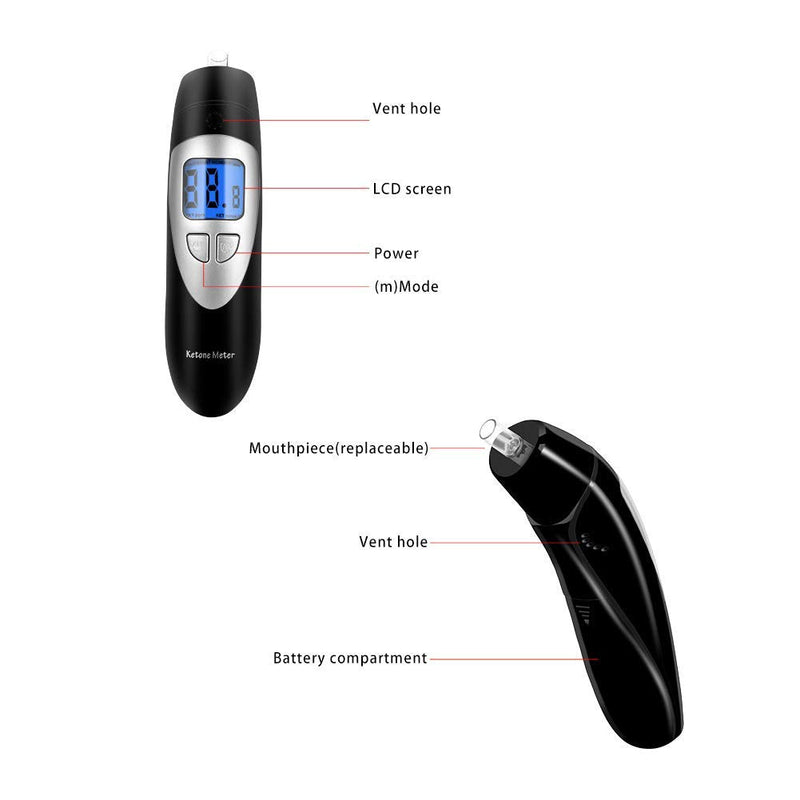 [Australia] - Ketone Breath Analyzer Professional Grade Accuracy Digital Ketone Breath Meter Tracing Ketosis Status with 10 Mouthpieces(Black) 