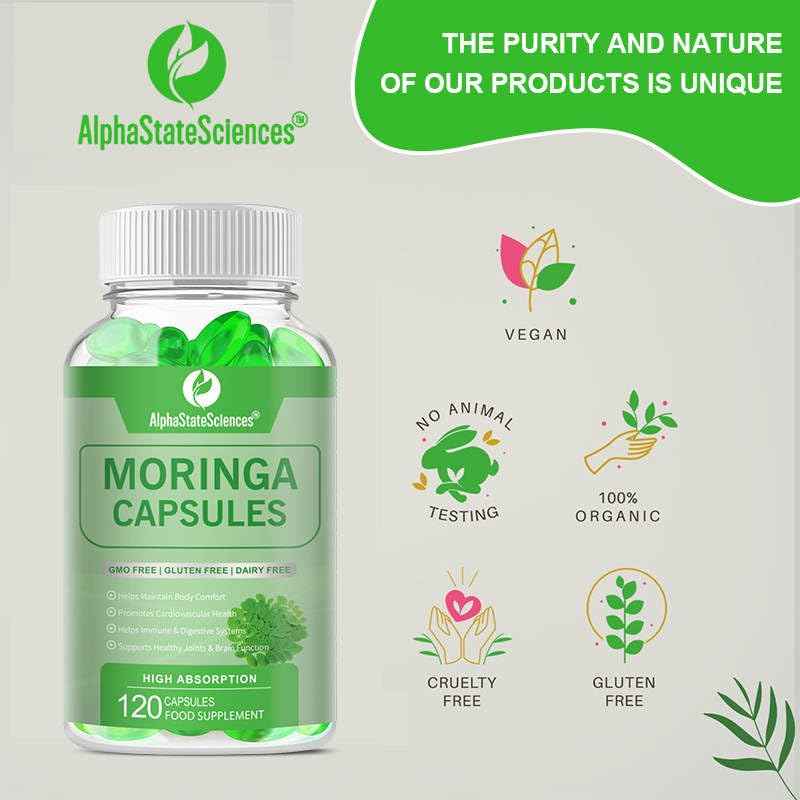 Mighty Organic Moringa: Immune Boosting Capsules with Turmeric & Pepper - 120 Softgels (2 Month Supply)