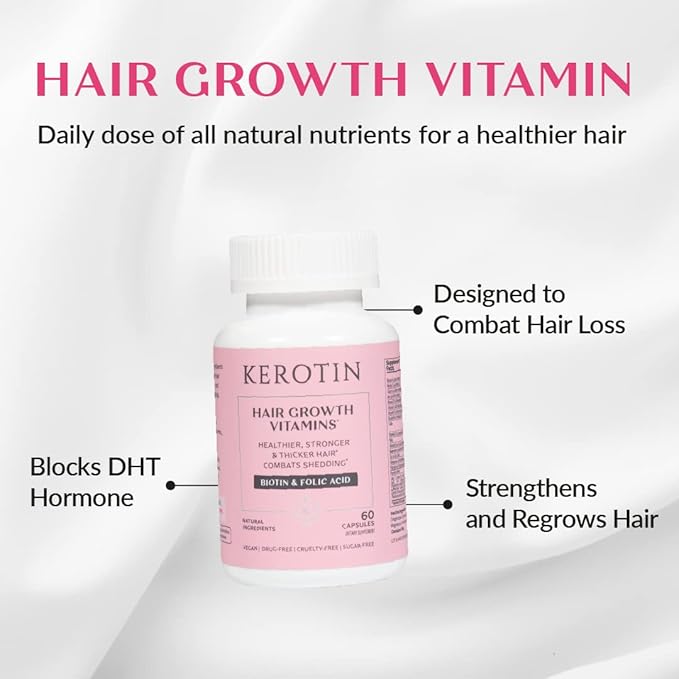 [Australia] - Kerotin Hair Growth Vitamins for Natural Longer, Stronger, Healthier Hair - Hair Loss Supplement Enriched with Biotin, Folic Acid, Saw Palmetto - Hair Vitamins to Grow Thick Hair - 60 Pills (1) 1 