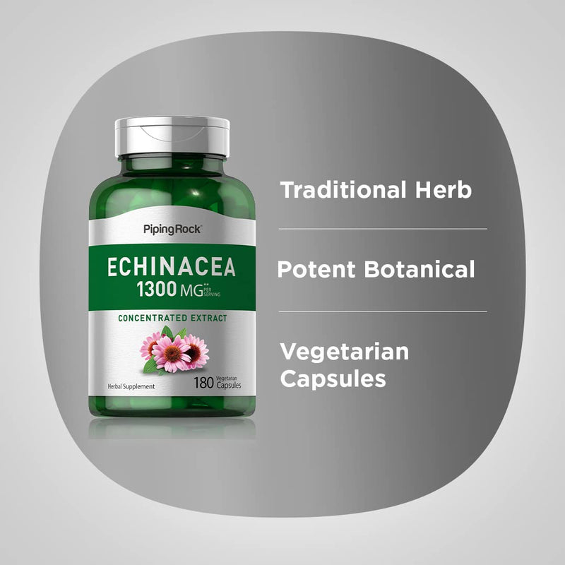 [Australia] - Piping Rock Echinacea Extract Capsules 1300mg | 180 Count | Herbal Supplement | Vegetarian, Gluten Free, Non-GMO 