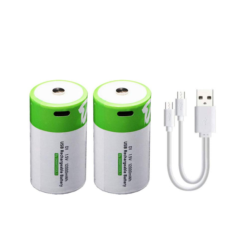 [Australia] - USB D Lithium ion Rechargeable Battery, High Capacity 1.5V 12000mWh Rechargeable D Battery, 4 H Fast Charge, 1200 Cycle with Type C Port Cable, Constant Output,2-Pack 2* D battery 