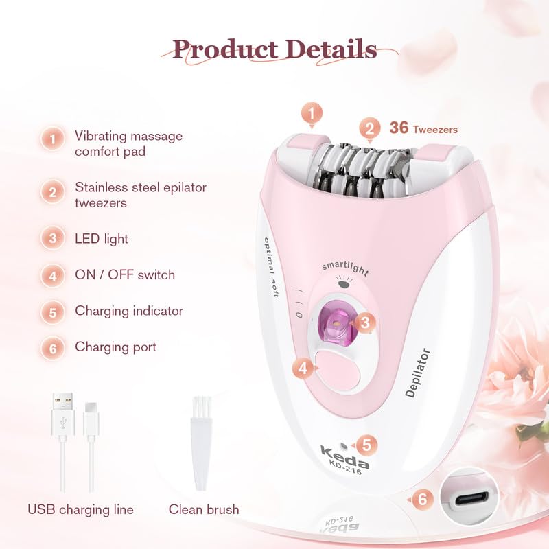 [Australia] - Epilator for women, facial epilator women, wireless electric epilator for facial and body hair remover, epilator with LED light for women, face, body, armpit, bikini, leg 