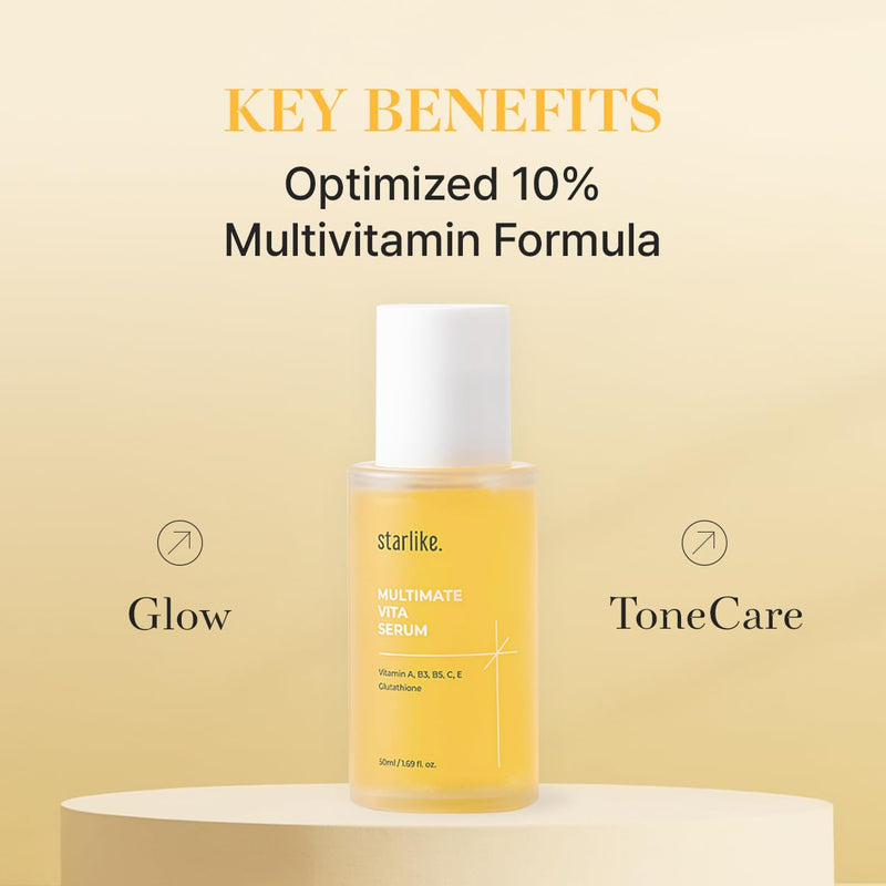 starlike Multimate Vita Antioxidant Facial Serum I 1.69 Fl oz (50ml) I 10% Multi-Vitamin A, B3, B5, C & E I Glutathione & Tranexamic Acid I Korean Skincare I Glow Boosting, Even Tone & Refined-Looking