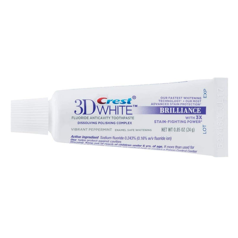 Crest 3D White Brilliance Toothpaste, Vibrant Peppermint, Travel Size, 0.85 oz (24g) - Pack of 12 0.85 Ounce (Pack of 12)