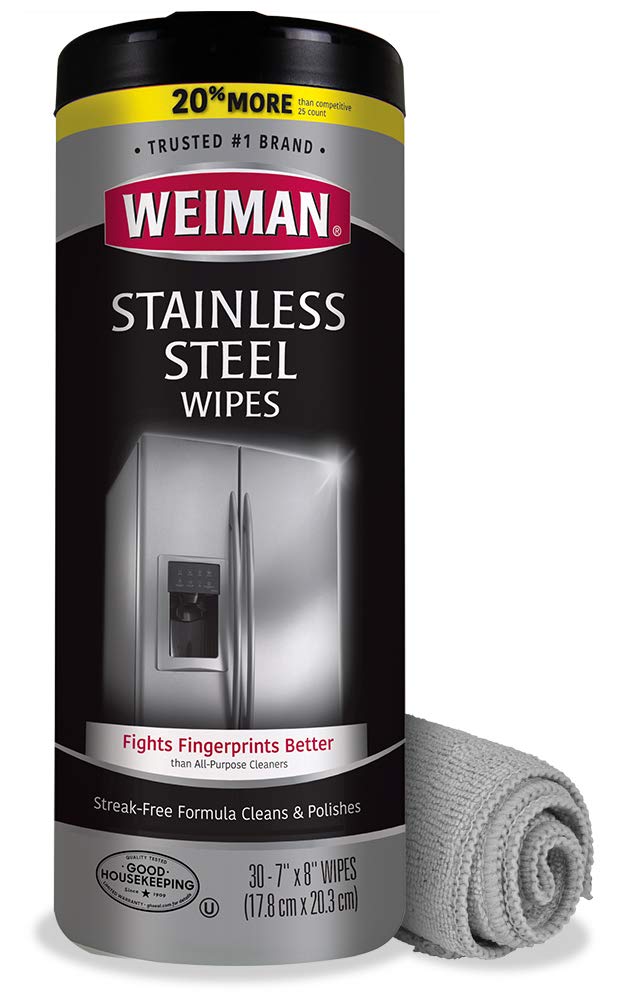 Weiman Stainless Steel Wipes (Large Microfiber Cloth) Removes Fingerprints Residue Water Marks and Grease from Appliances - Works Great on Refrigerators Dishwashers Ovens Grills - Packaging May Vary