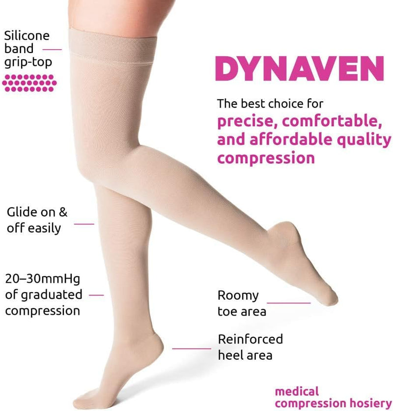 [Australia] - SIGVARIS Women’s DYNAVEN Closed Toe Thigh-Highs w/Grip-Top 20-30mmHg Medium Long Light Beige 