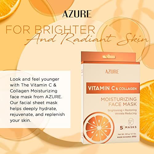 Vitamin C & Collagen Korean Sheet Masks, Dermatologist Tested - 10 Pack Vitamin C & Collagen (Pack of 10)
