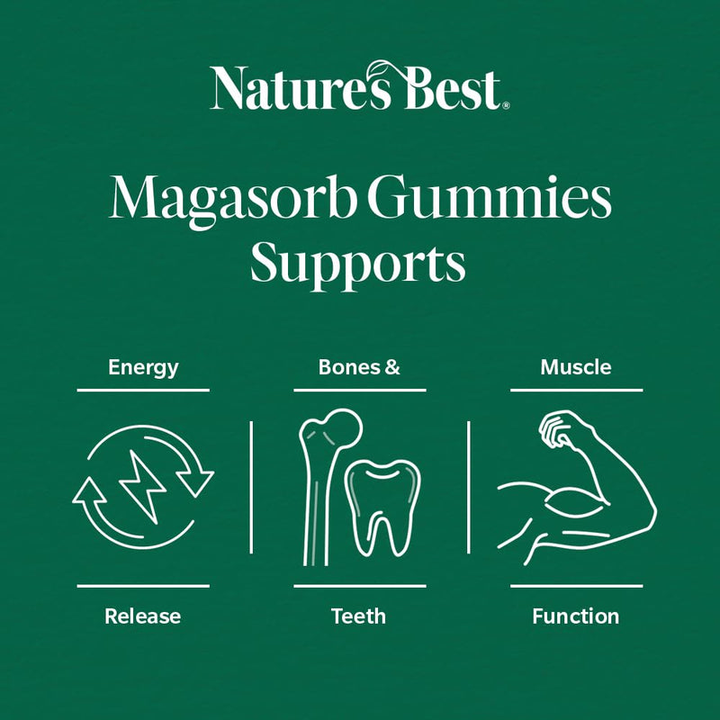 Nature’s Best Magasorb Magnesium Citrate Gummies - for the Reduction of Tiredness & Fatigue - Muscle & Bone Support - Strawberry & Cherry Flavour - 40 Gummies (40 Day Supply)