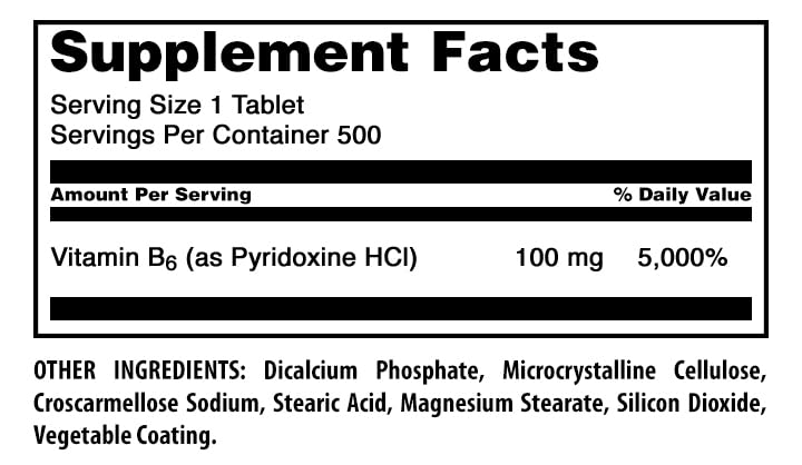 Amazing Formulas Vitamin B6 Supplement | 100 Mg per Serving | Tablets | Non-GMO | Gluten-Free | Made in USA (1 Pack, 500 Count) Unflavored