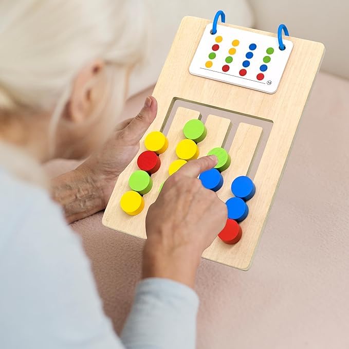 Pack of 2 Dementia Activity 2026 Update Colour Memory Game for Seniors Wooden with 20 Cards, Double-Sided Playable & Cards Securely Fixed, Easy to Grip, Activation & Memory Training