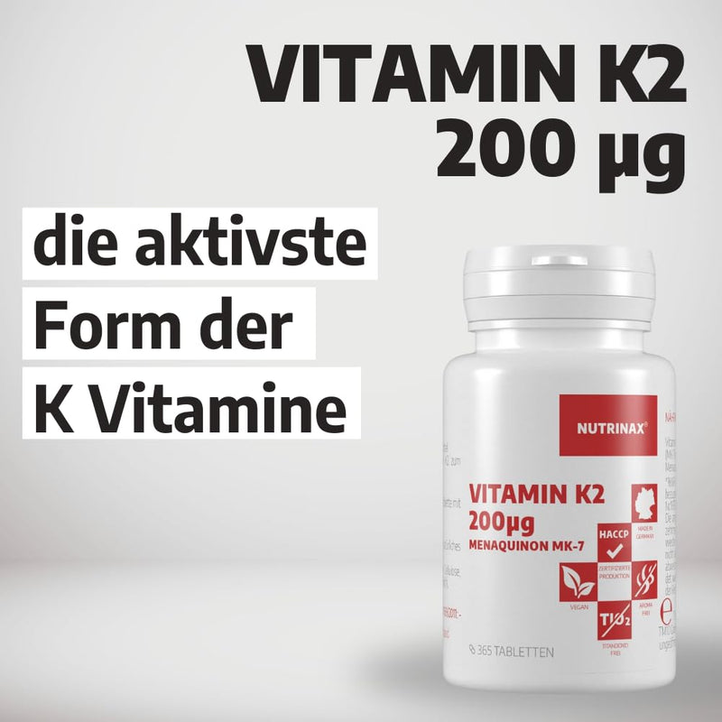 [Australia] - NUTRINAX | Vitamin K2 200 µg | 365 tablets | Menaquinone MK7 | vegan & lactose-free | without magnesium stearate | made in Germany | Annual pack 
