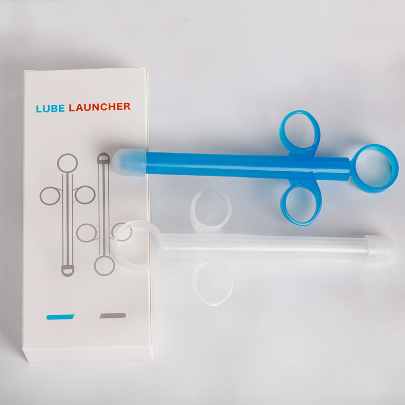 [Australia] - Lube Applicator Syringe with Precise Scales, 6.5” Personal Lubricant Shooter with Air-Proof Silicone Cap, Reusable Durable Applied for Men, Women & Couples Blue+white 