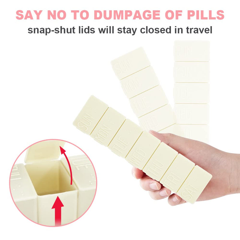 4Pack Weekly Pill Organizer,Small 7 Days Pill Cases Travel Daily Pill Box for Fish Oil, Calcium Tablets Supplements and Other Vitamin Pill Pink + Beige + Grey + White