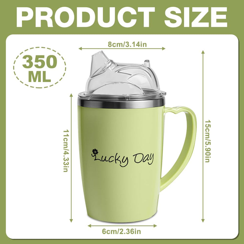 Adult Sippy Cup, 350 ml Adult 3 in 1 Sippy Cup with Lid and Straw, Stainless Steel Drinking Cups for Elderly, Spill Proof Adults Drinking Cup for Elderly, Disabled People, Patients (Green)