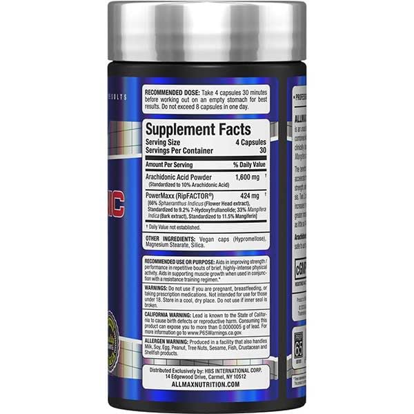 ALLMAX Arachidonic Acid+, 120 Capsules, 30 Servings | Supports Muscle Growth, Enhances Strength & Endurance, RipFACTOR, WADA Compliant, Gluten Free