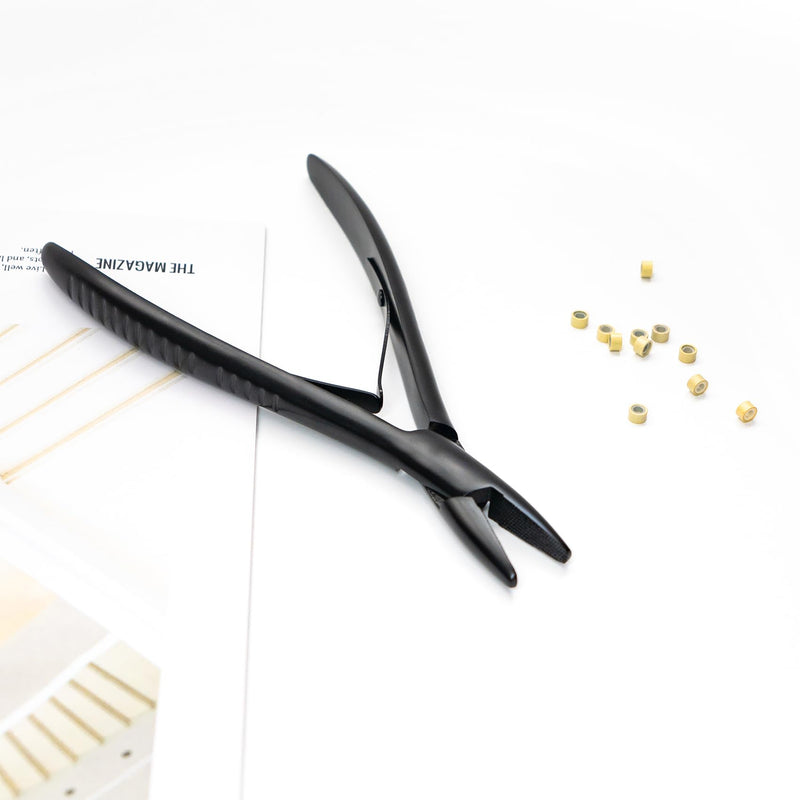 [Australia] - Black Stainless Steel Hair Extension Pliers for Micro Rings Beads Professional Hair Extension Opener and Removal Tool Black Thread Shape 