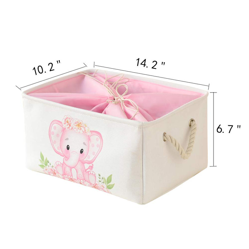[Australia] - INough Pink Basket Elephant Storage Bins for Kids, Gift Box for Baby,Collapsible Storage Basket for Toys Clothes,Fabric Laundry Baskets for Baby/Kids/Nursery Room (Medium, Pink Elephant) ys/m 