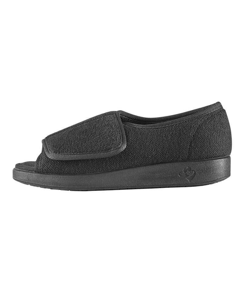 [Australia] - Silverts Diabetic Open-Toe Shoes for Women | Extra-Wide Non-Slip Comfortable Slippers for Elderly, Swelling, Sensitive Feet 7 Wide Black/Black 