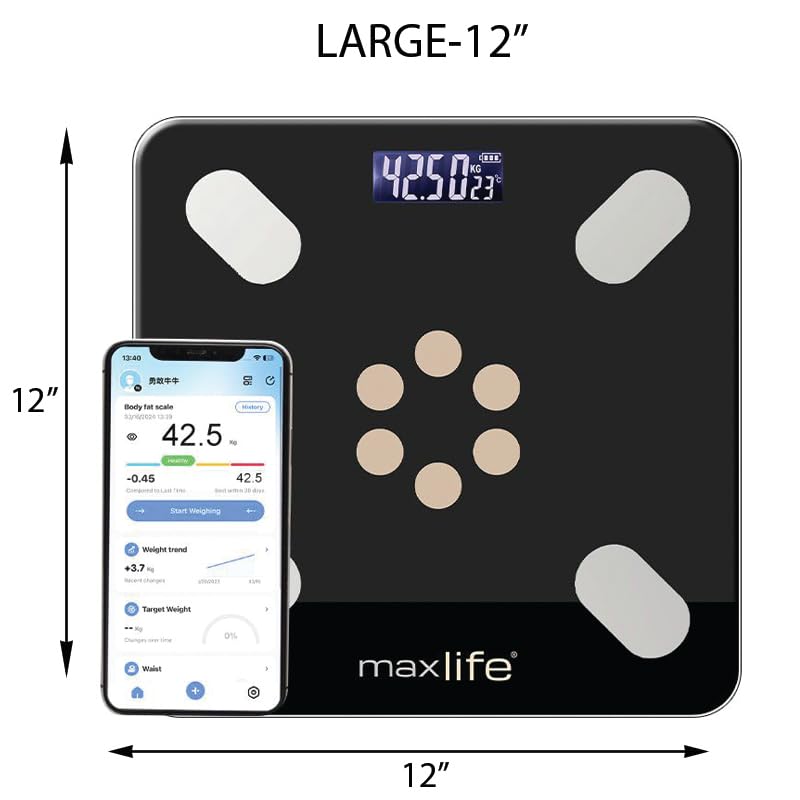 [Australia] - MaxLife Smart Scale for Body Weight, Digital Bathroom Scale BMI Weighing Bluetooth Body Fat Scale, Body Composition Monitor Health Analyzer with Smartphone App, 400 lbs (White 10") White 10" Inch 