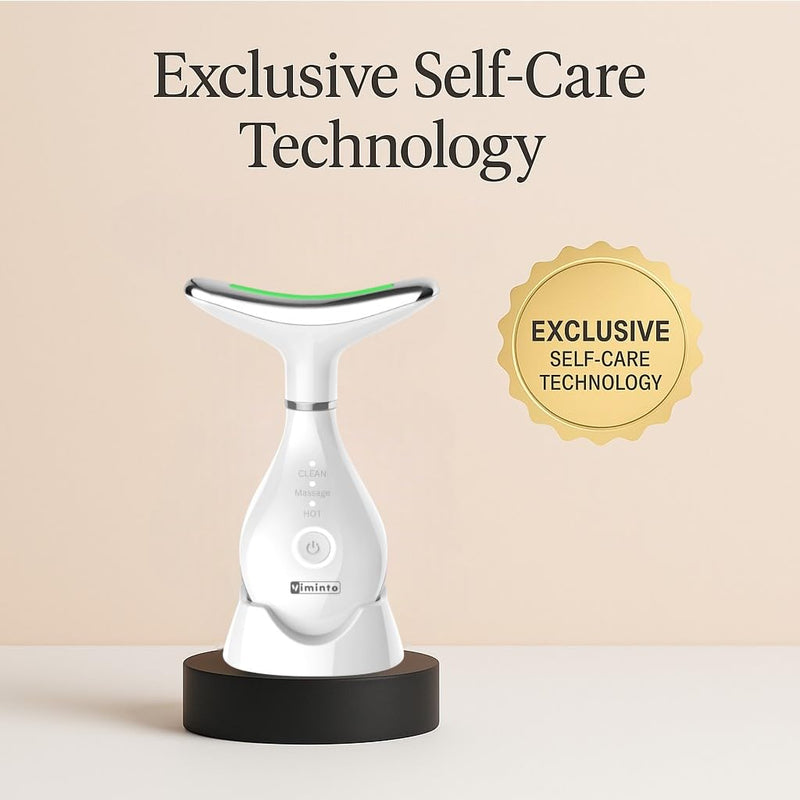 VIMINTO 3-in-1 Face Massager – Facial Massager Tool with Soothing Heat, Vibration, and Smart Touch – Red, Blue & Green Light Modes for Relaxation and Radiance – Compact & Portable - White