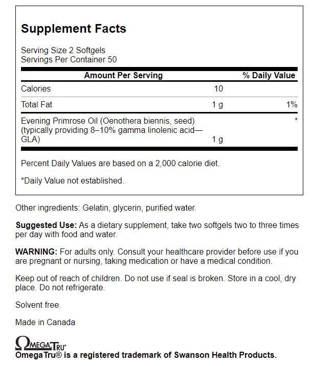 [Australia] - Swanson Evening Primrose Oil (Omegatru) 500 Milligrams 100 Sgels 