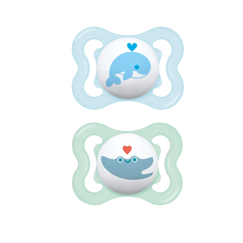 MAM Mini Air Pacifiers, Sensitive Skin Pacifier 0-6 Months for Breastfed Babies, Baby Boy Pacifiers, 2 Count (Pack of 1), Designs May Vary 2 Count (Pack of 1)