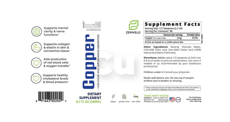 [Australia] - Liquid Ionic Chelated Copper | Natural Elixir for Healthy Connective Tissue | Healthy Hair, Skin, Nails & Collagen | Healthy Iron Levels | Mood Balance | 96 Day Supply 