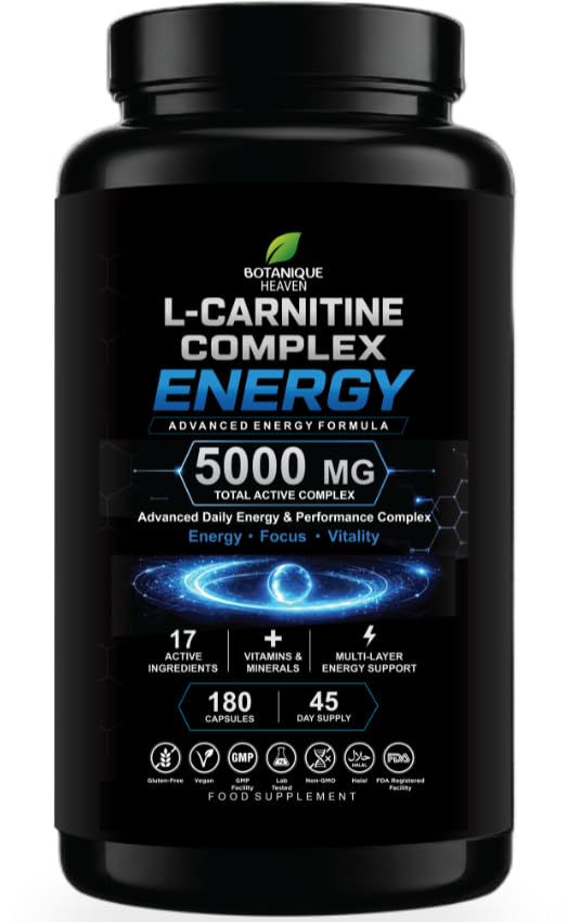 L-Carnitine Complex Energy 5000mg – Advanced Acetyl L-Carnitine Formula with NAD+, PQQ & CoQ10 – Energy & Metabolism Support – 17 Active Ingredients – 180 Vegan Capsules