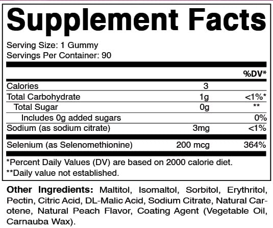 [Australia] - Vitamatic Yeast Free Selenium Gummies 200mcg as Selenomethionine Supplement Essential Trace Mineral with Superior Absorption 90 Pectin Based Gummies Peach 90 Count (Pack of 1) 