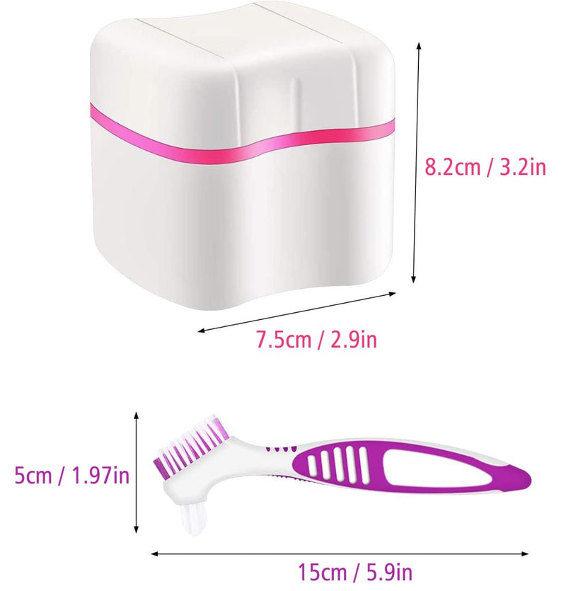 [Australia] - BTwood - Denture Bath Kit - Includes 2 Denture Bath Cups + 2 Denture Cleaner Brushes + 2 Strainer Baskets - Ideal for Dentures, Retainers & Mouthguards, 1.0 Fl Oz 