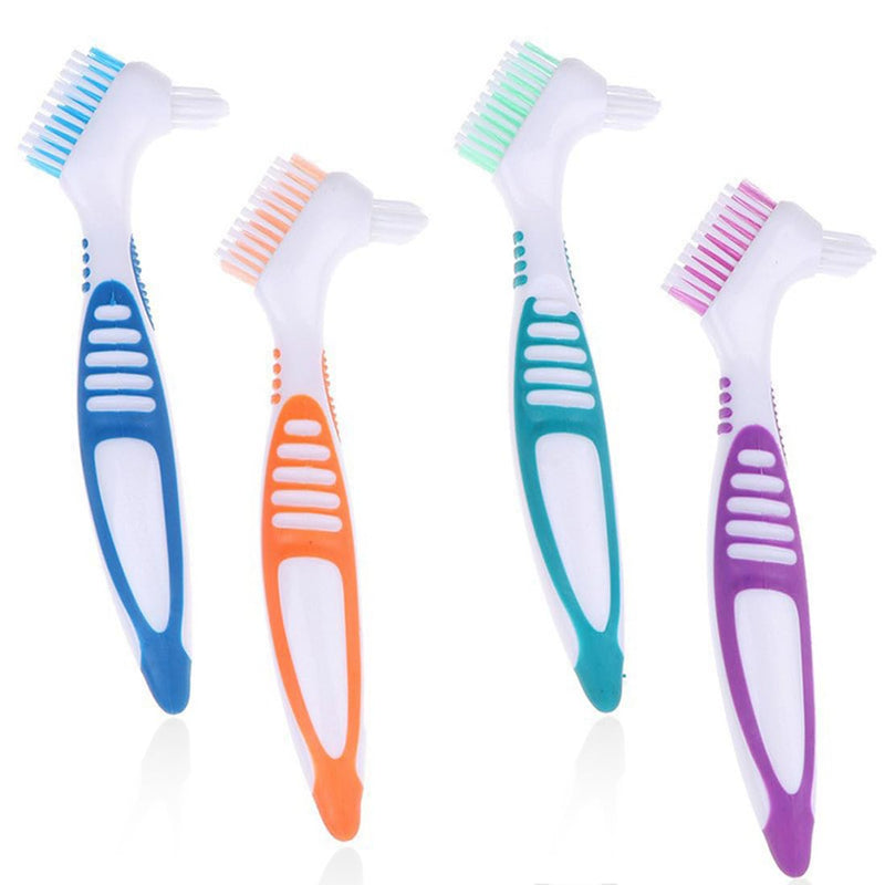 [Australia] - Pack of 4 portable denture cleaning brushes with moderate multi-layer bristles, portable double-sided denture brush for denture care 