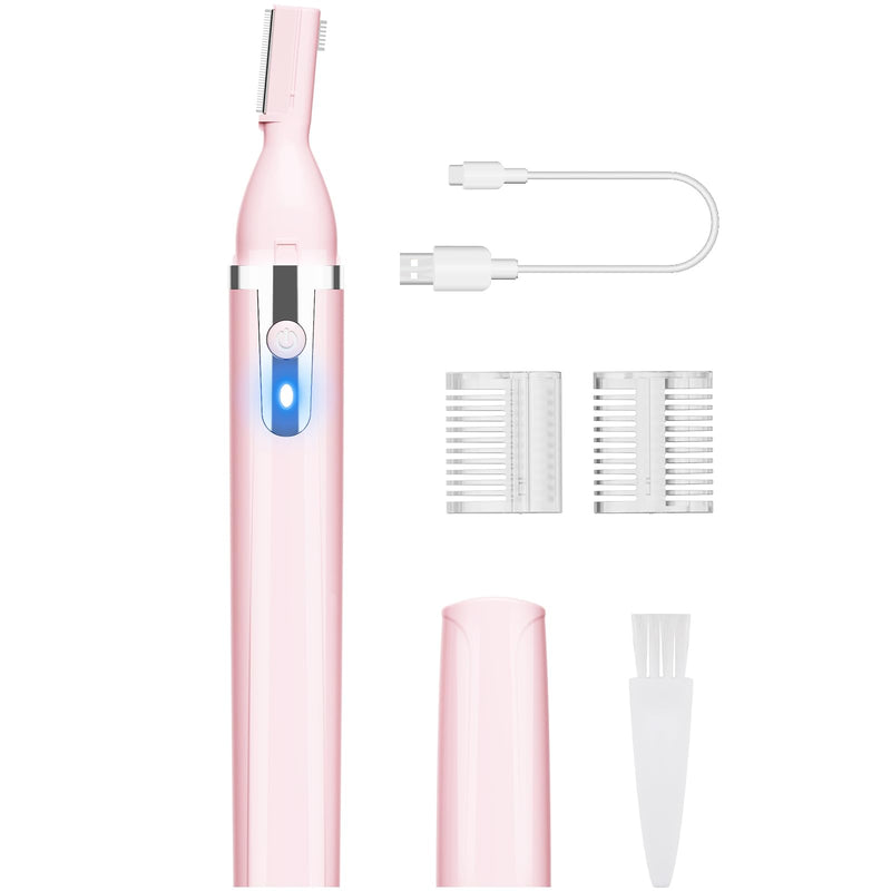 Eyebrow Trimmer Electric Eyebrow Razor for Women, Rechargeable Facial Hair Shaver Painless Detail Trimmer with Rinseable Blade for Face Neck Lips (Pink) Pink