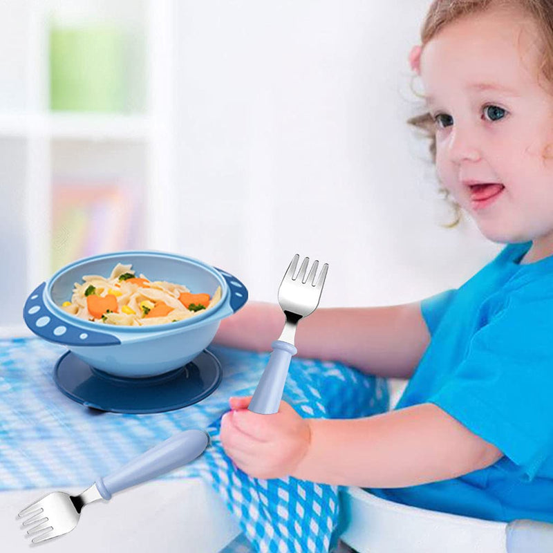 [Australia] - Pimoys 6 Pieces Toddler Forks Baby Forks for Self Feeding, Kids Forks with Round Handle, Stainless Steel Toddler Utensils Children's Safe Silverware Set BPA Free, Dishwasher Safe blue/green/pink 