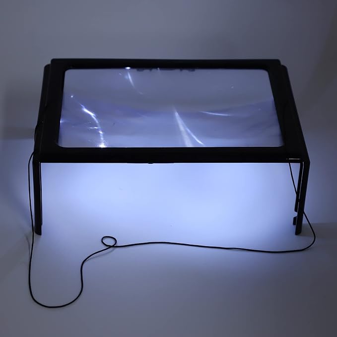3X Large Full Page Magnifier with 12 LED Lights[Provide Evenly Lit Viewing Area], Foldable Flip-Out Legs, Dual Power Supply Modes- Ideal for Hands Free Reading, Low Vision, Seniors with Aging Eyes